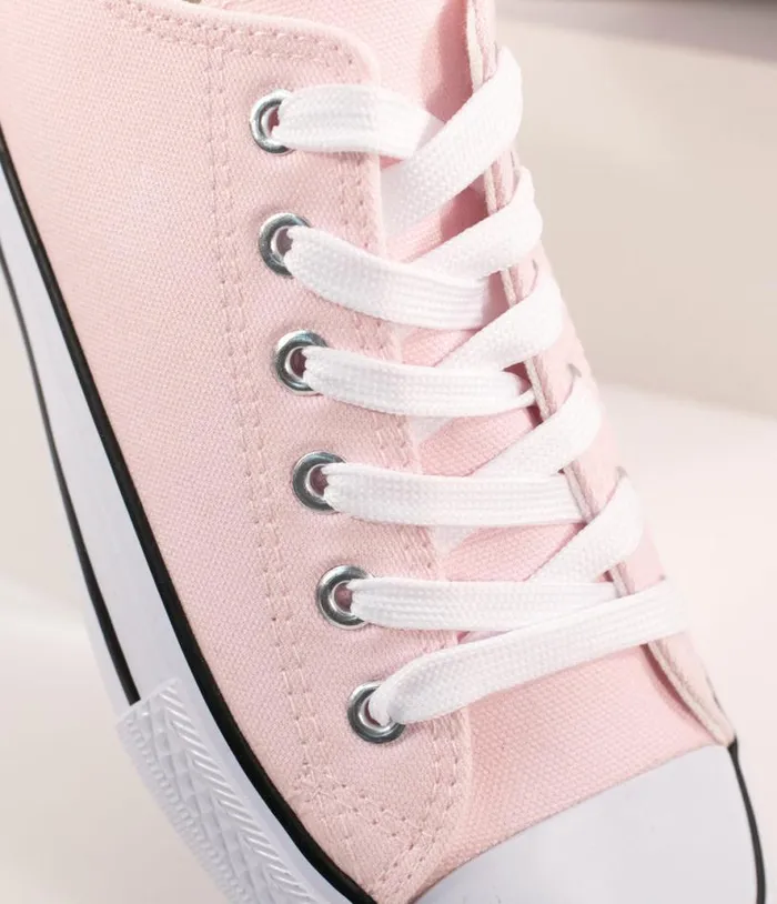 Light Pink Lace Up Canvas Sneakers Shoes Unique Vintage Flats