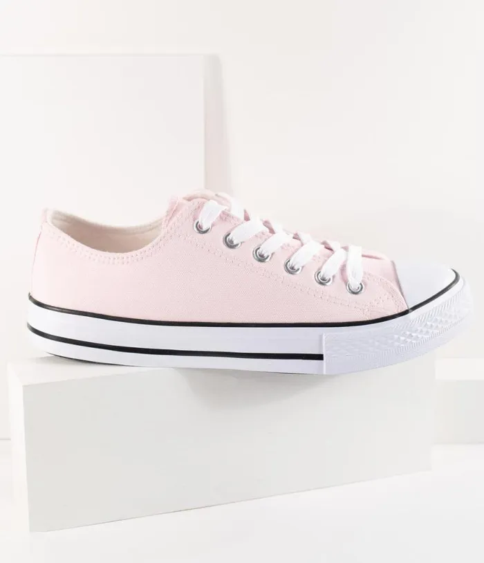 Light Pink Lace Up Canvas Sneakers Shoes Unique Vintage Flats