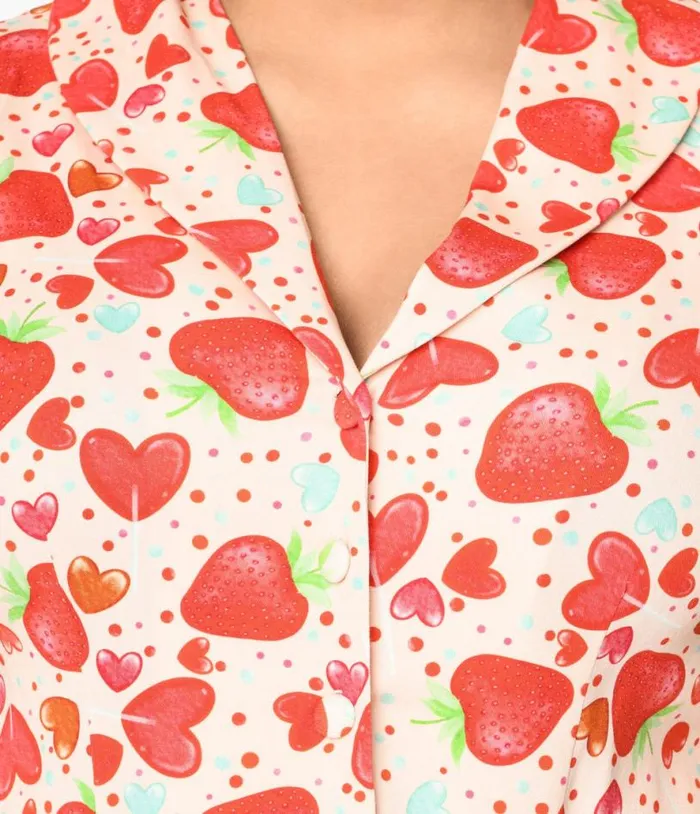 Light Pink Strawberry Love Swing Dress DressesPlus Unique Vintage Pocket Dresses