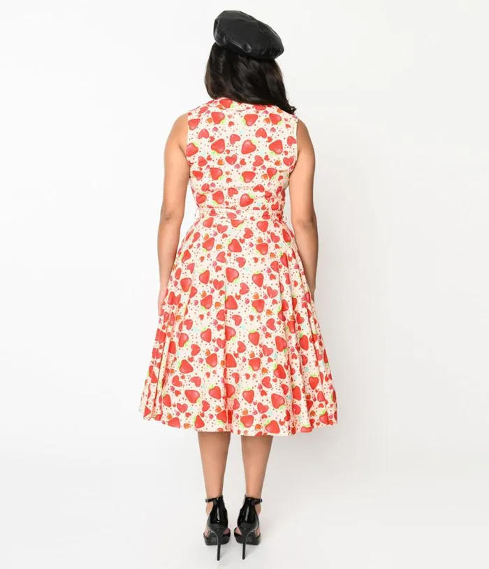Light Pink Strawberry Love Swing Dress DressesPlus Unique Vintage Pocket Dresses