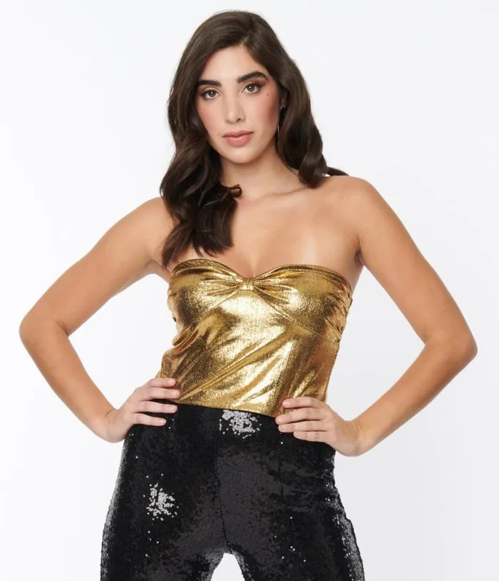 Liquid Gold Metallic Tube Top Clothing Unique Vintage Blouses