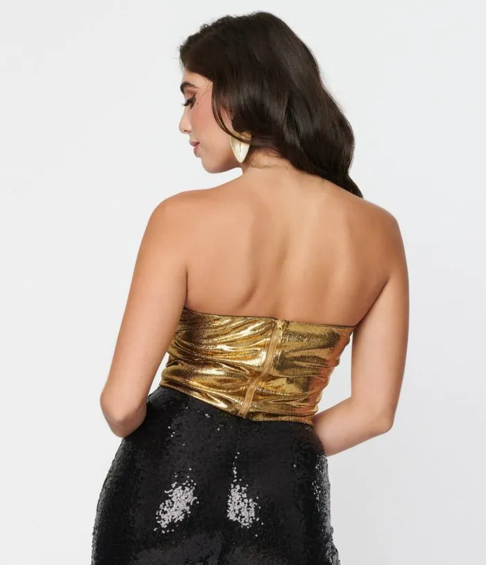 Liquid Gold Metallic Tube Top Clothing Unique Vintage Blouses