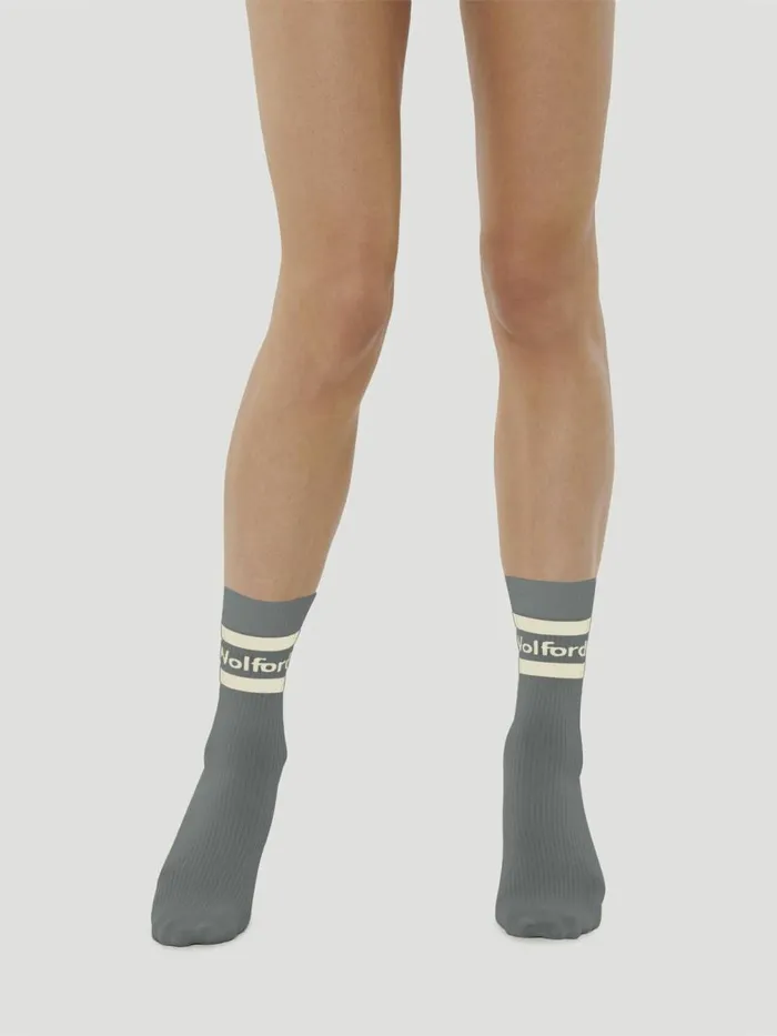 Logo Rib Socks Soft Pewter Off White Women Wolford Socks