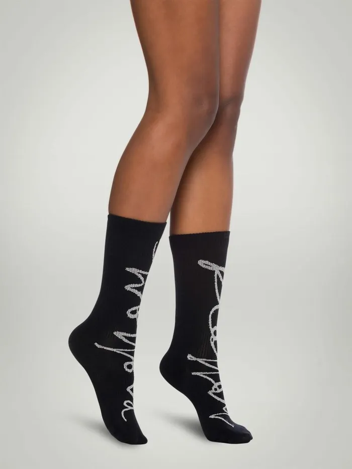 Lurex Logo Script Socks Blacksilver Women Wolford Socks