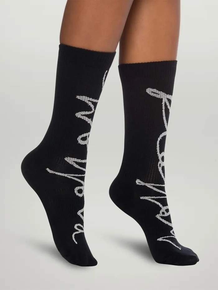 Lurex Logo Script Socks Blacksilver Women Wolford Socks