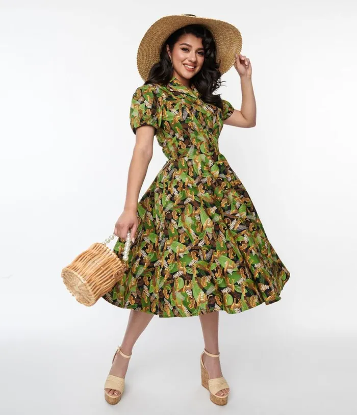 Magnolia Place Black Jungle Mona Swing Dress DressesPlus Unique Vintage Swing