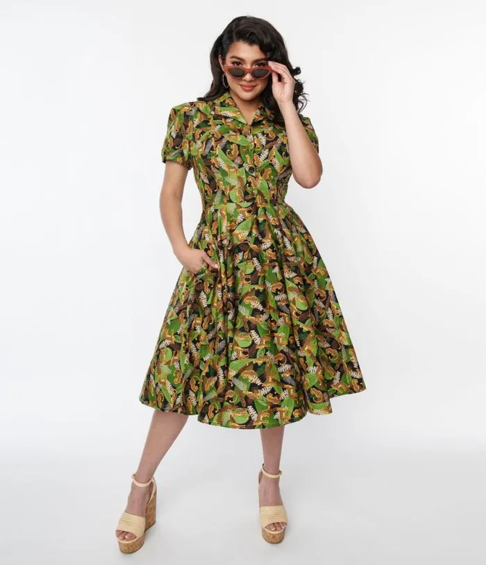 Magnolia Place Black Jungle Mona Swing Dress DressesPlus Unique Vintage Swing