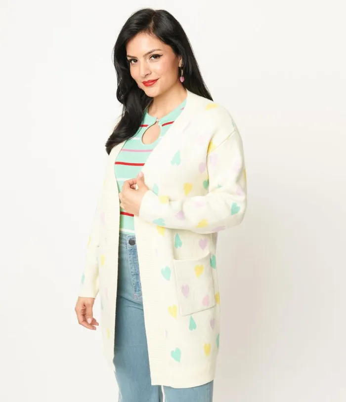 Magnolia Place Cream and Pastel Hearts Cardigan Clothing Unique Vintage Sweaters and Cardigans Magnolia Place Cream and Pastel Hearts Cardigan Clothing Unique Vintage Sweaters and Cardigans