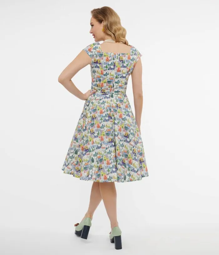 Magnolia Place Multicolor Winter House Print Anna Swing Dress Dresses Unique Vintage Pocket Dresses