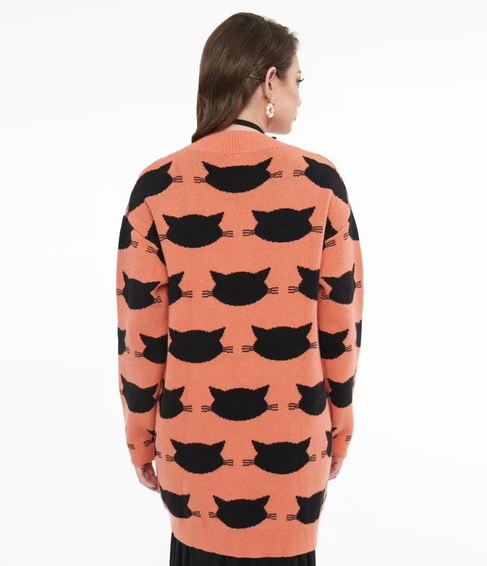 Magnolia Place Orange and Black Cat Cardigan ClothingHalloween Unique Vintage Sweaters and Cardigans