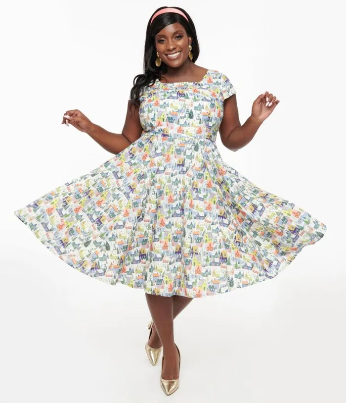 Magnolia Place Plus Size Multicolor Winter House Print Anna Swing Dress DressesPlus Unique Vintage Pocket Dresses Magnolia Place Plus Size Multicolor Winter House Print Anna Swing Dress DressesPlus Unique Vintage Pocket Dresses