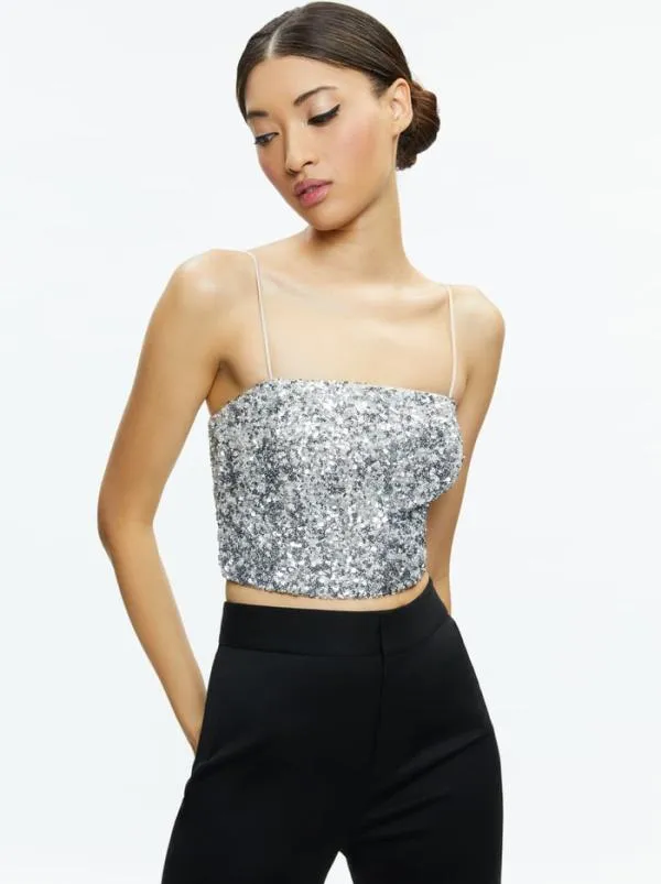Matching Sets Women Alice Olivia CERESI SEQUIN BANDEAU CROP TOP MAEVE SEQUIN SLIP SKIRT Matching Sets Women Alice Olivia CERESI SEQUIN BANDEAU CROP TOP MAEVE SEQUIN SLIP SKIRT