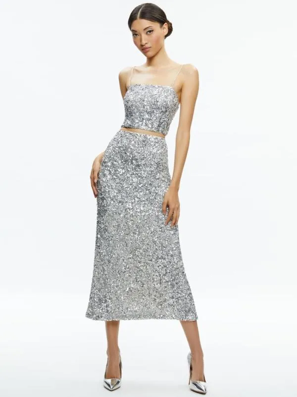 Matching Sets Women Alice Olivia CERESI SEQUIN BANDEAU CROP TOP MAEVE SEQUIN SLIP SKIRT Matching Sets Women Alice Olivia CERESI SEQUIN BANDEAU CROP TOP MAEVE SEQUIN SLIP SKIRT