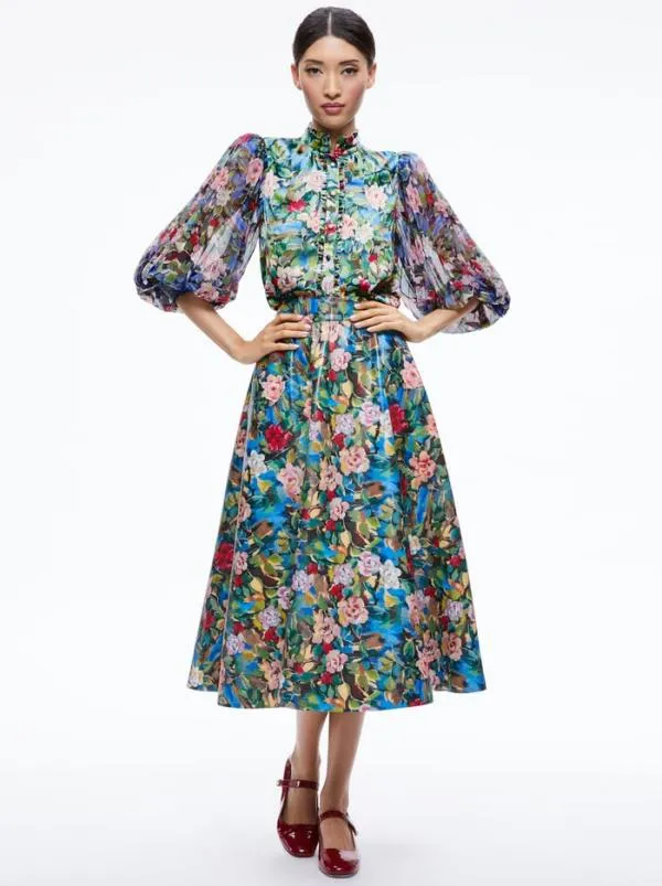 Matching Sets Women Alice Olivia EARLA VEGAN LEATHER FLARE SKIRT ILAN SMOCKED SLEEVE BUTTON FRONT BLOUSE Matching Sets Women Alice Olivia EARLA VEGAN LEATHER FLARE SKIRT ILAN SMOCKED SLEEVE BUTTON FRONT BLOUSE