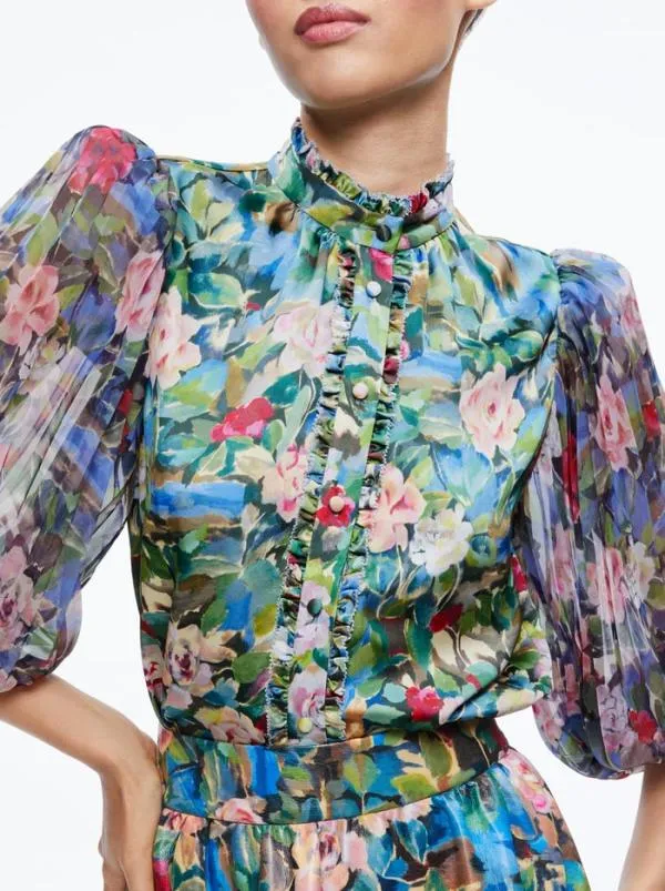 Matching Sets Women Alice Olivia EARLA VEGAN LEATHER FLARE SKIRT ILAN SMOCKED SLEEVE BUTTON FRONT BLOUSE Matching Sets Women Alice Olivia EARLA VEGAN LEATHER FLARE SKIRT ILAN SMOCKED SLEEVE BUTTON FRONT BLOUSE