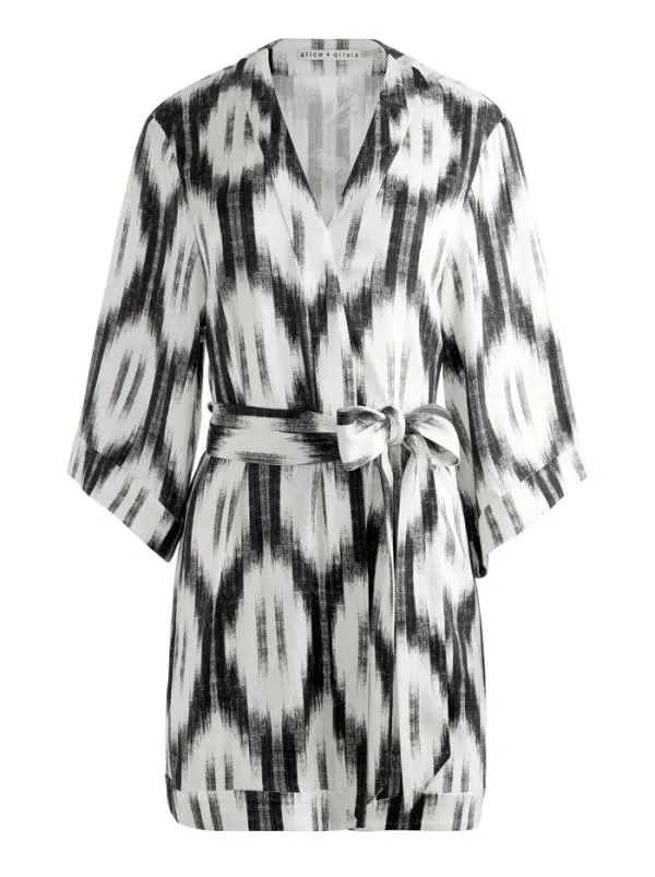 Matching Sets Women Alice Olivia IKAT PRINT DOMINO KIMONO WITH TIE BELT ASH TIE NECK HALTER TOP TANDY SHORTS Matching Sets Women Alice Olivia IKAT PRINT DOMINO KIMONO WITH TIE BELT ASH TIE NECK HALTER TOP TANDY SHORTS