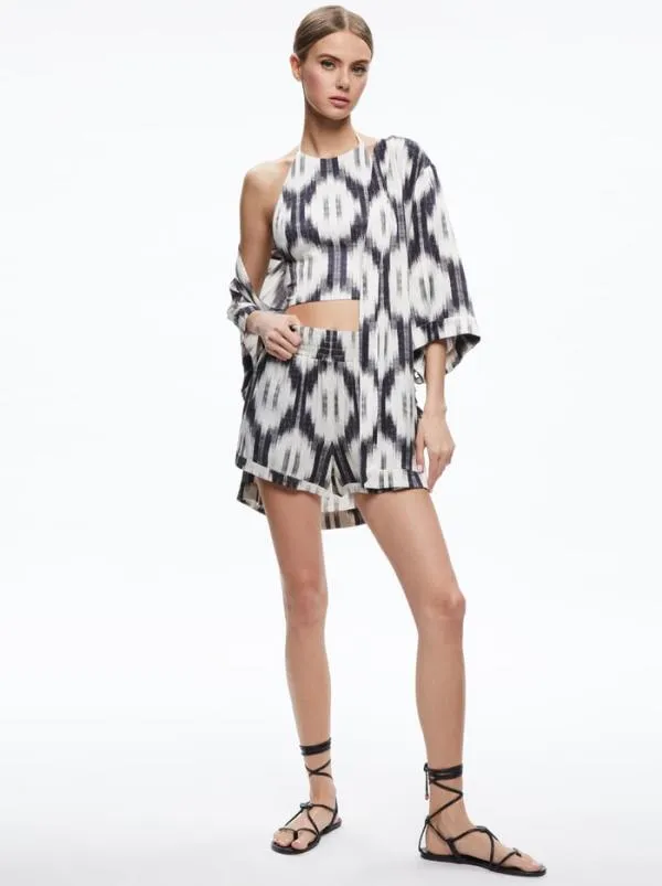 Matching Sets Women Alice Olivia IKAT PRINT DOMINO KIMONO WITH TIE BELT ASH TIE NECK HALTER TOP TANDY SHORTS Matching Sets Women Alice Olivia IKAT PRINT DOMINO KIMONO WITH TIE BELT ASH TIE NECK HALTER TOP TANDY SHORTS