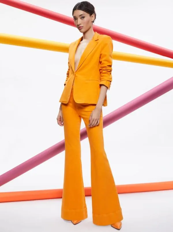 Matching Sets Women Alice Olivia MACEY NOTCH COLLAR FITTED BLAZER CARLI DENIM BRA TOP BEAUTIFUL HIGH RISE BELL JEAN Matching Sets Women Alice Olivia MACEY NOTCH COLLAR FITTED BLAZER CARLI DENIM BRA TOP BEAUTIFUL HIGH RISE BELL JEAN