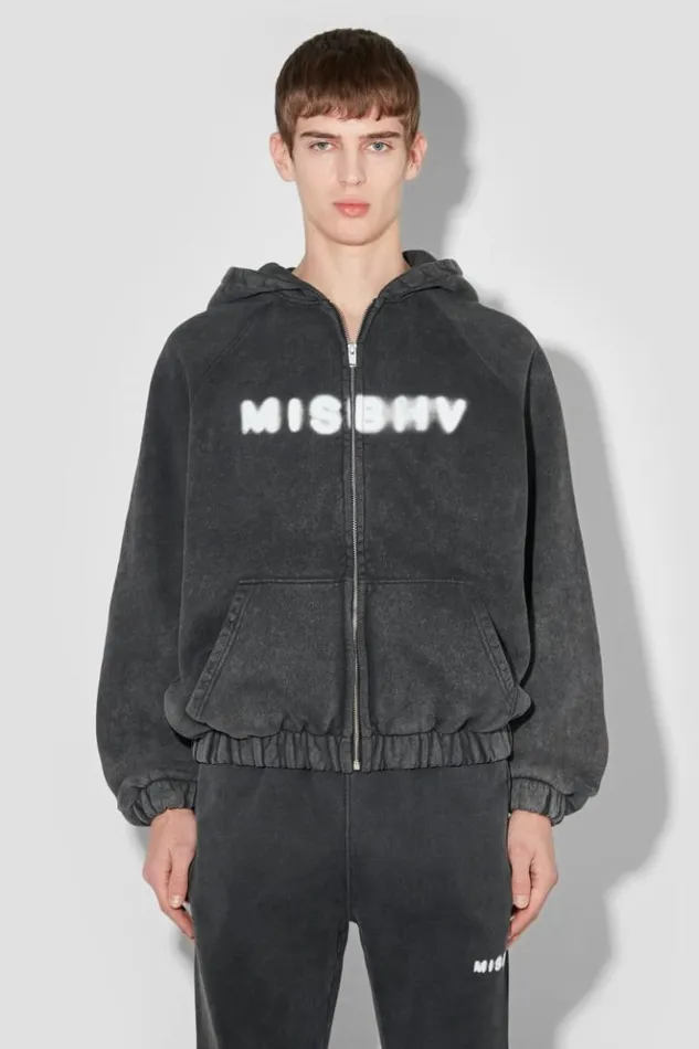 Men Hoodies and Sweats MISBHV Community Zipped Hoodie Washed Black