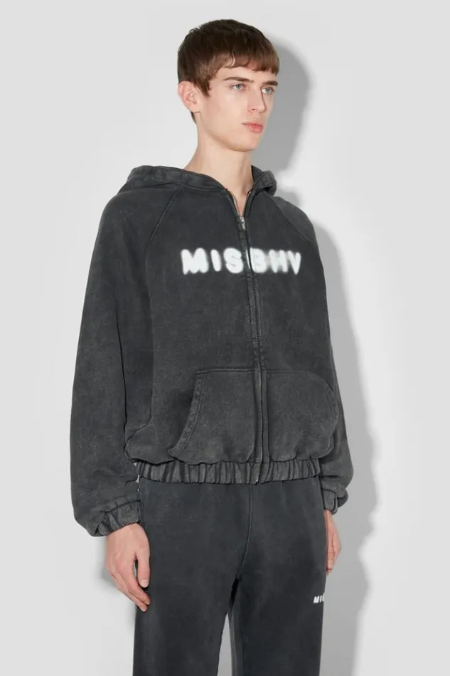 Men Hoodies and Sweats MISBHV Community Zipped Hoodie Washed Black