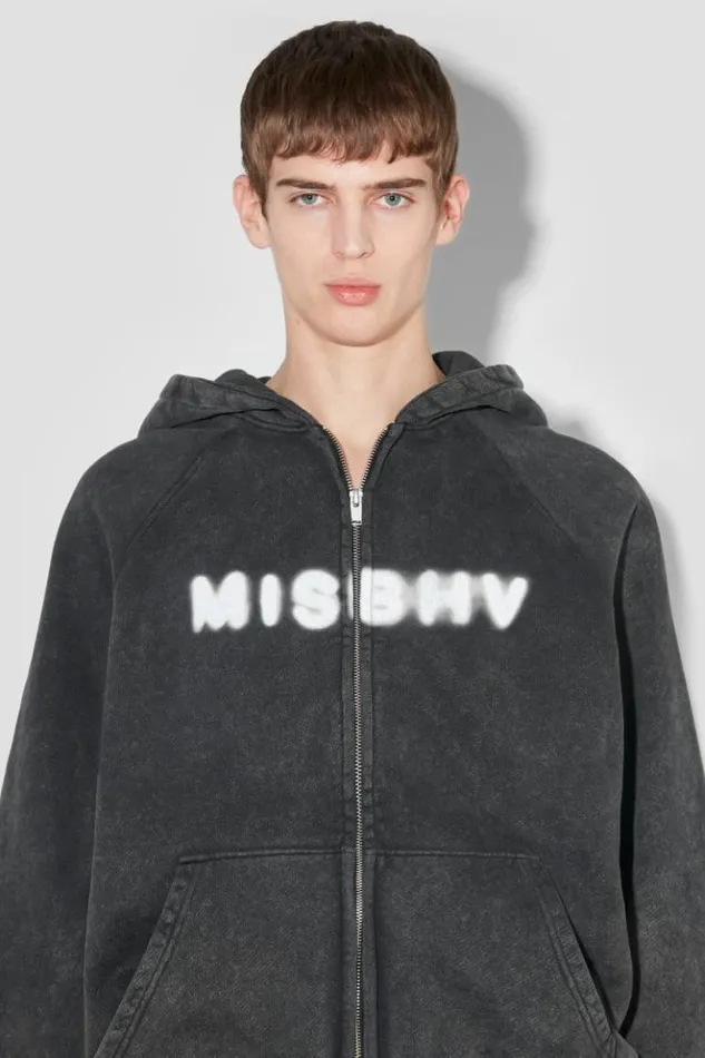 Men Hoodies and Sweats MISBHV Community Zipped Hoodie Washed Black
