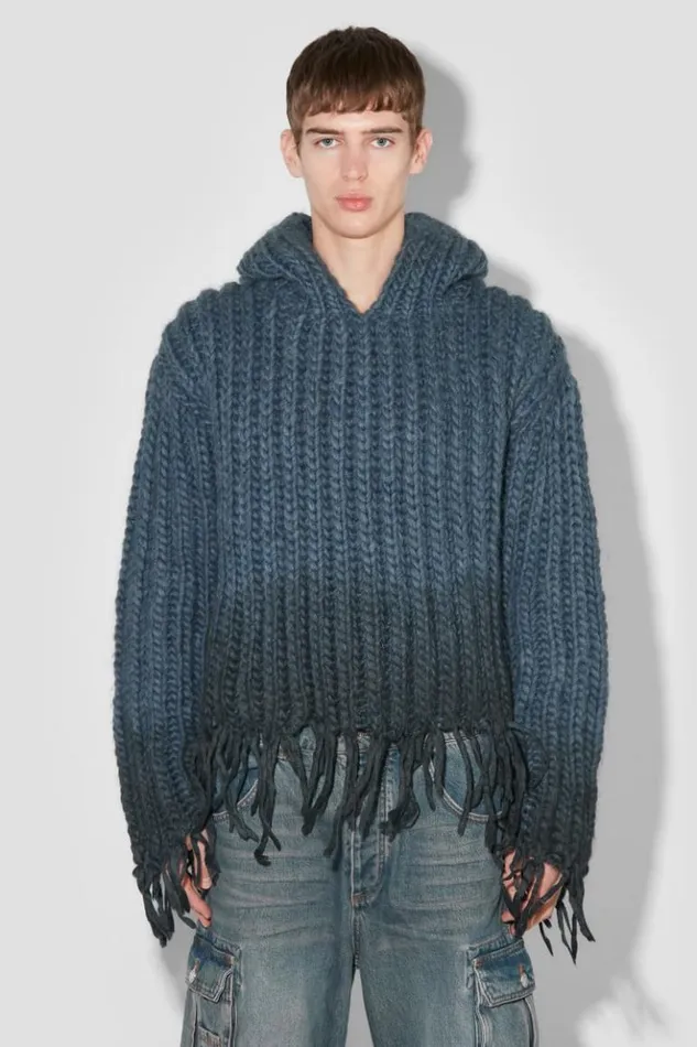 Men Knitwear MISBHV Coated Bulky Knitted Hoodie Denim Blue