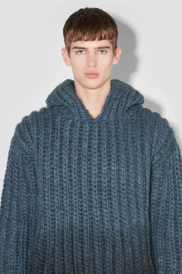Men Knitwear MISBHV Coated Bulky Knitted Hoodie Denim Blue