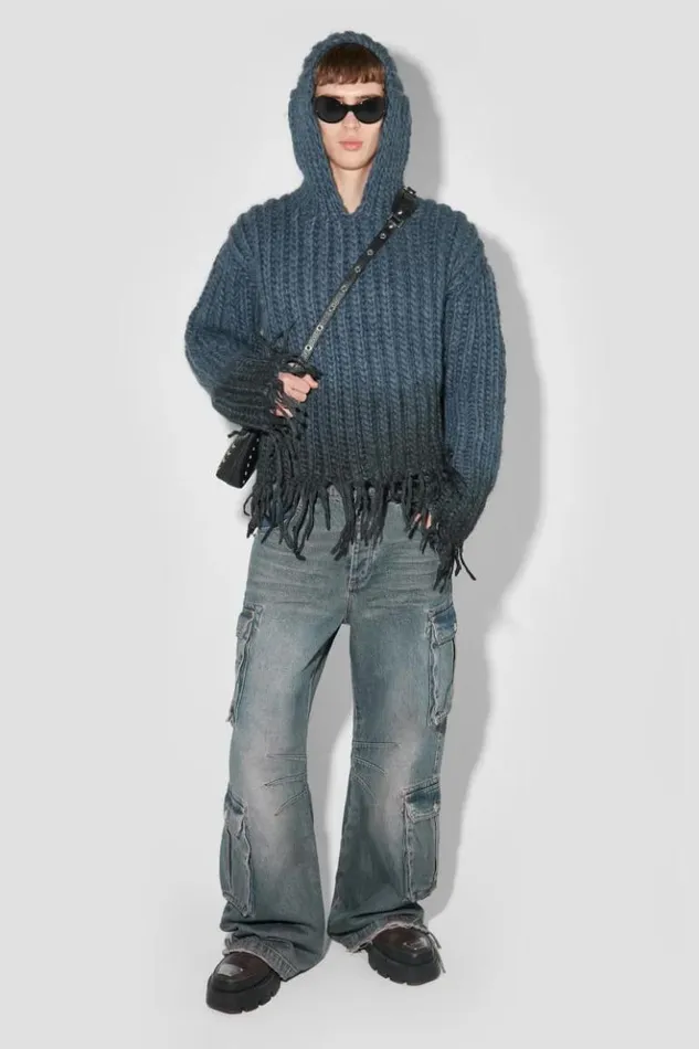 Men Knitwear MISBHV Coated Bulky Knitted Hoodie Denim Blue