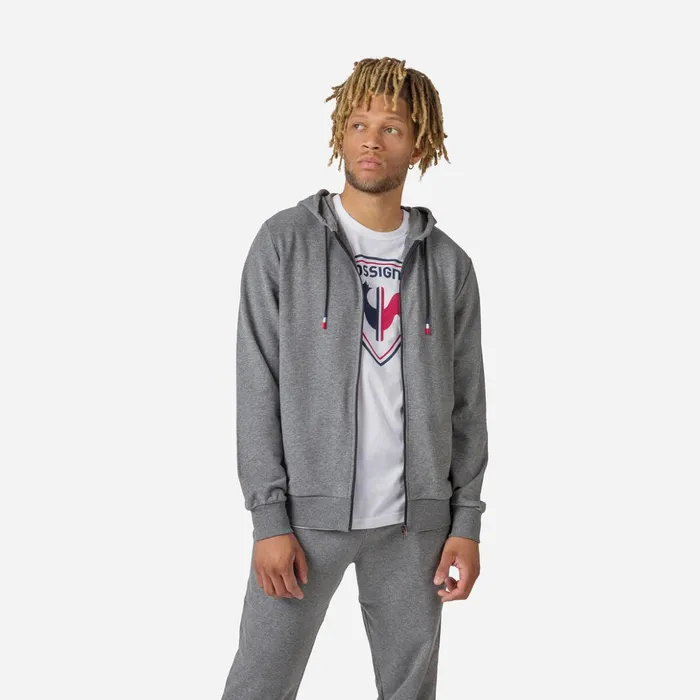 Men Men039s Fullzip Hooded Logo Cotton Sweatshirt Heathergrey280 Rossignol Sweatshirts and Pullovers
