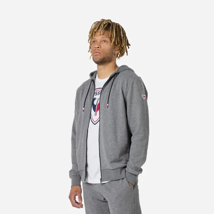 Men Men039s Fullzip Hooded Logo Cotton Sweatshirt Heathergrey280 Rossignol Sweatshirts and Pullovers