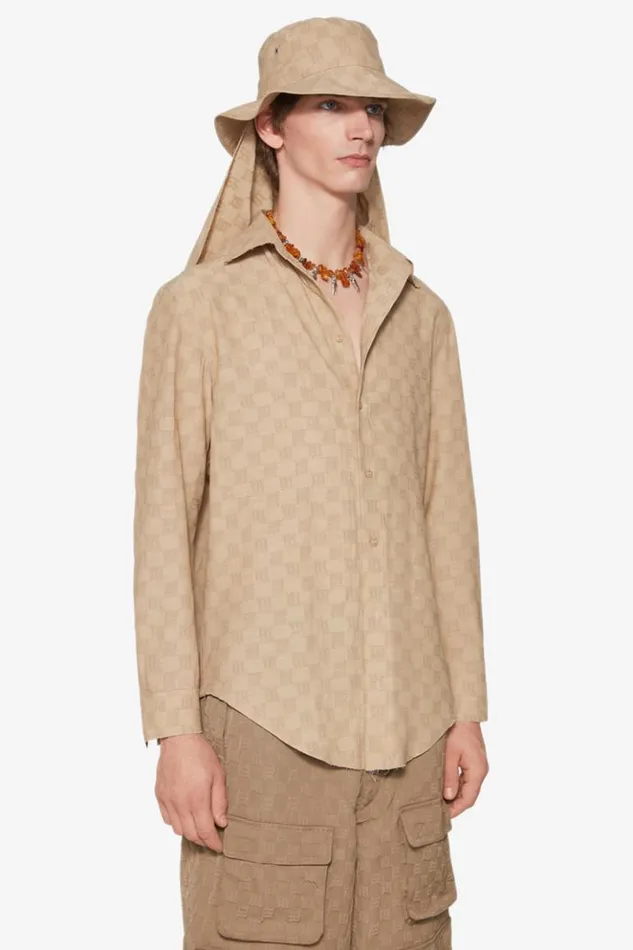 Men Tops MISBHV Jordan Barrett Oversize Monogram Wool Shirt Beige