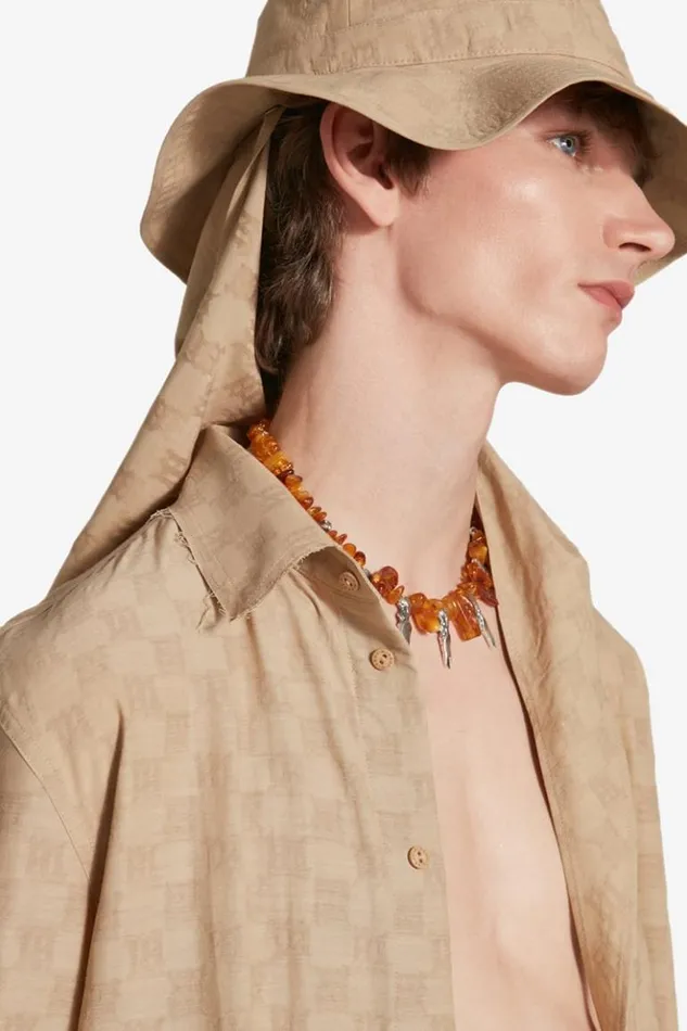 Men Tops MISBHV Jordan Barrett Oversize Monogram Wool Shirt Beige