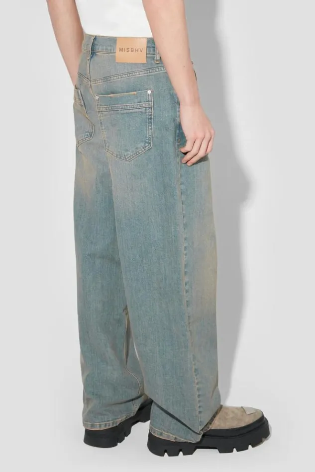 Men Trousers MISBHV Sunset Wash Baggy Denim Trousers Blue