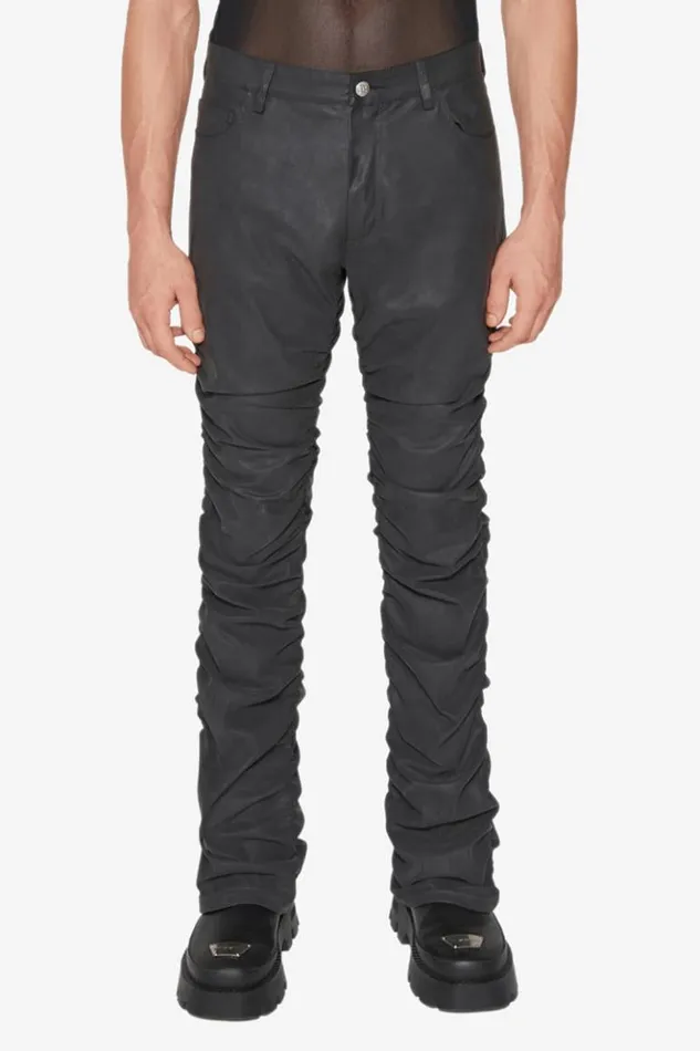 Men Trousers MISBHV Vegan Leather Ruched Trousers Black