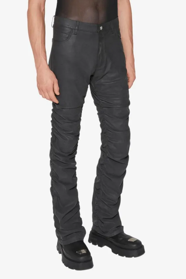 Men Trousers MISBHV Vegan Leather Ruched Trousers Black