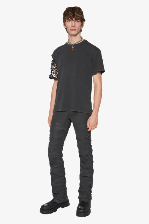 Men Trousers MISBHV Vegan Leather Ruched Trousers Black