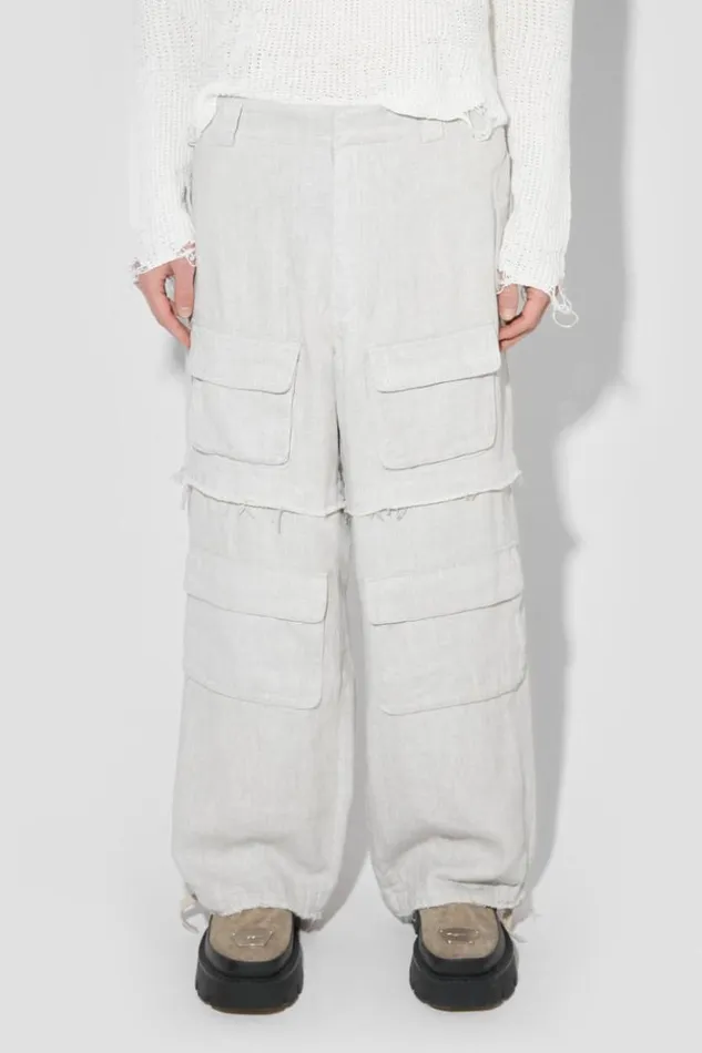 Men Trousers MISBHV Washed Linen Cargo Pants Off White