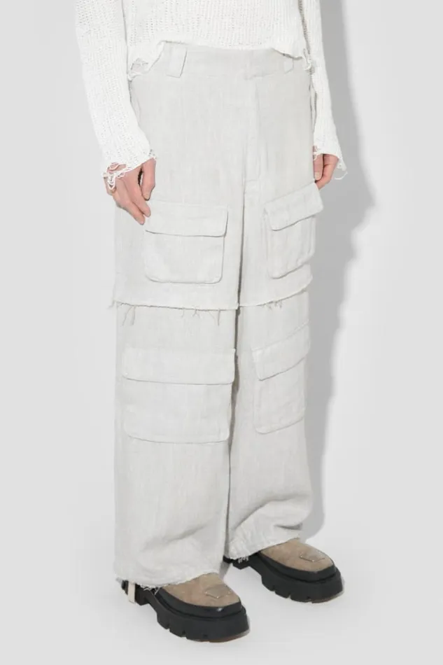 Men Trousers MISBHV Washed Linen Cargo Pants Off White