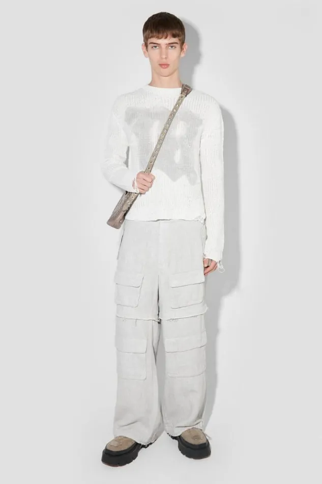 Men Trousers MISBHV Washed Linen Cargo Pants Off White