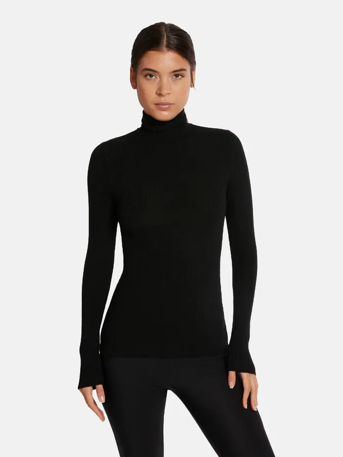 Merino Fine Rib Pullover Black Women Wolford Longsleeve Shirts