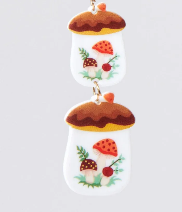 Merry Little Mushroom Kitchen Canister Tiered Earrings Accessories Unique Vintage Earrings
