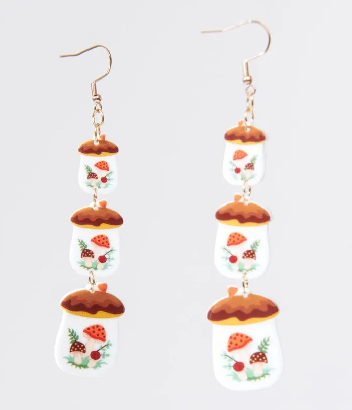 Merry Little Mushroom Kitchen Canister Tiered Earrings Accessories Unique Vintage Earrings