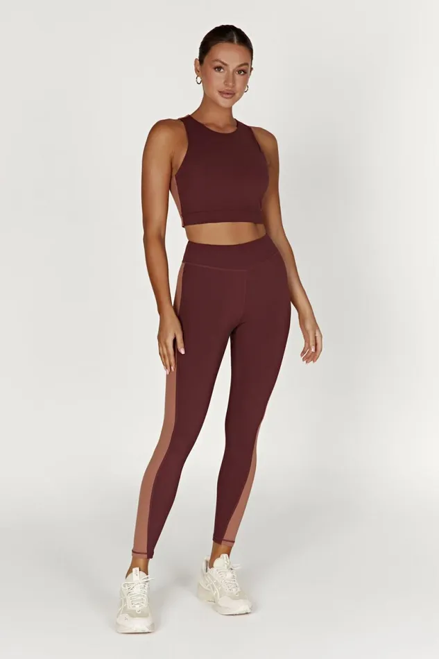 Meshki Activewear Bottoms Women Libby Two Tone Panel Leggings 8211 MahoganyTan Mahoganytan Meshki Activewear Bottoms Women Libby Two Tone Panel Leggings 8211 MahoganyTan Mahoganytan