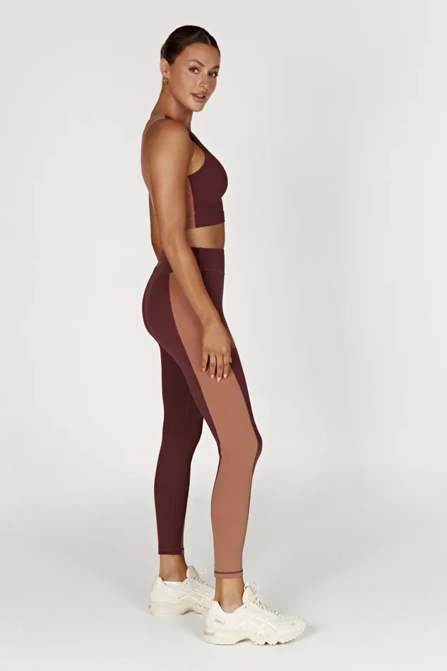 Meshki Activewear Bottoms Women Libby Two Tone Panel Leggings 8211 MahoganyTan Mahoganytan Meshki Activewear Bottoms Women Libby Two Tone Panel Leggings 8211 MahoganyTan Mahoganytan