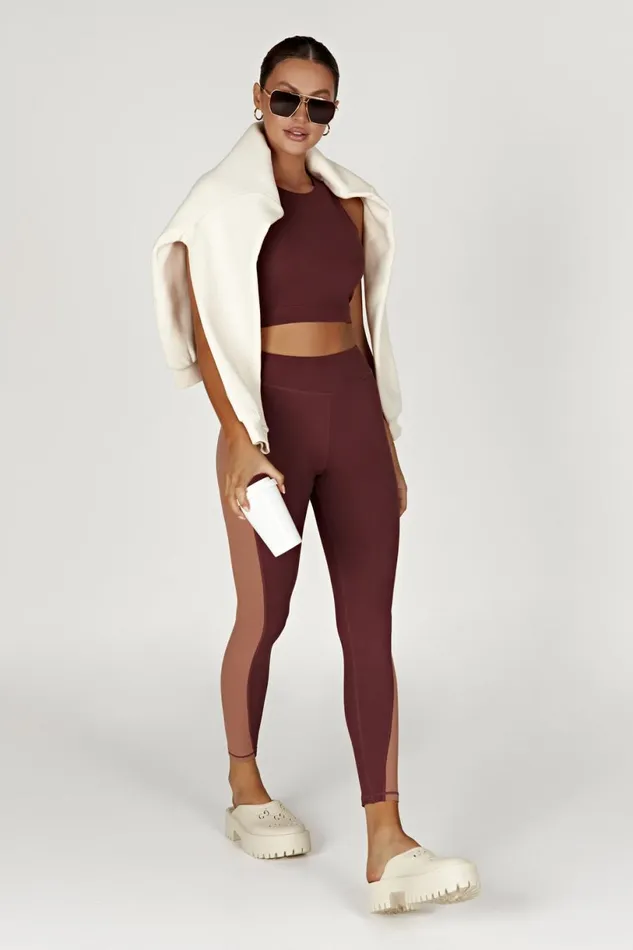 Meshki Activewear Bottoms Women Libby Two Tone Panel Leggings 8211 MahoganyTan Mahoganytan Meshki Activewear Bottoms Women Libby Two Tone Panel Leggings 8211 MahoganyTan Mahoganytan