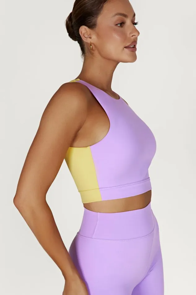 Meshki Activewear Tops Women Lori Two Tone Racer Crop Top 8211 LilacYellow Lilacyellow Meshki Activewear Tops Women Lori Two Tone Racer Crop Top 8211 LilacYellow Lilacyellow