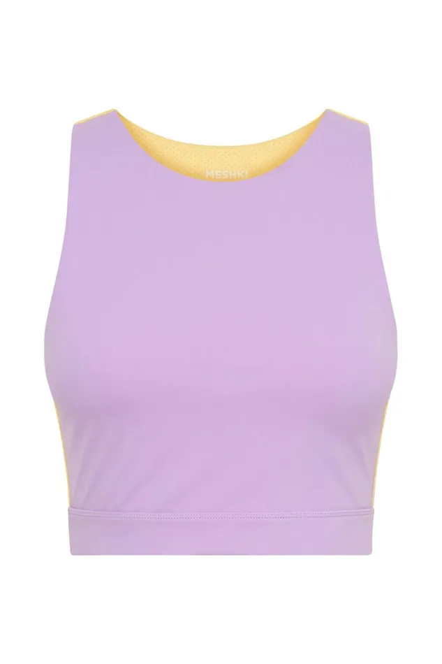 Meshki Activewear Tops Women Lori Two Tone Racer Crop Top 8211 LilacYellow Lilacyellow Meshki Activewear Tops Women Lori Two Tone Racer Crop Top 8211 LilacYellow Lilacyellow