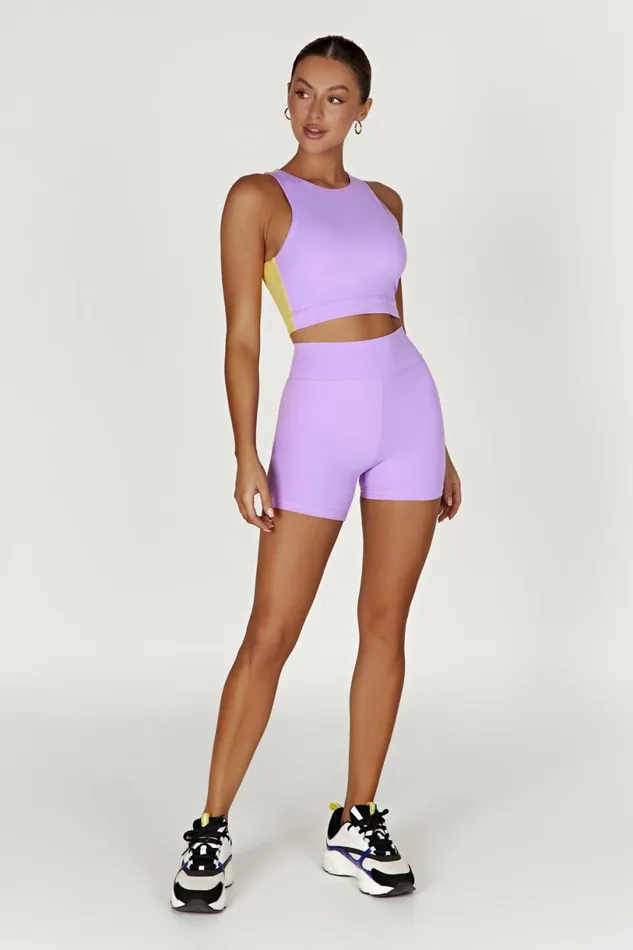 Meshki Activewear Tops Women Lori Two Tone Racer Crop Top 8211 LilacYellow Lilacyellow Meshki Activewear Tops Women Lori Two Tone Racer Crop Top 8211 LilacYellow Lilacyellow