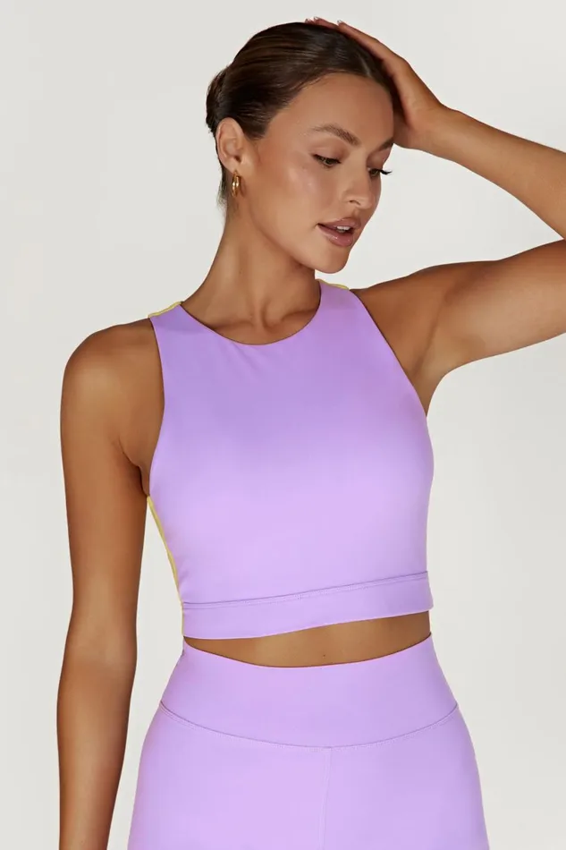 Meshki Activewear Tops Women Lori Two Tone Racer Crop Top 8211 LilacYellow Lilacyellow Meshki Activewear Tops Women Lori Two Tone Racer Crop Top 8211 LilacYellow Lilacyellow
