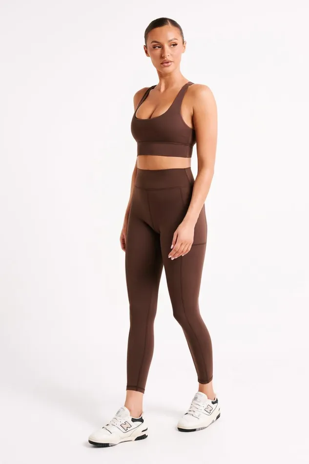 Meshki Activewear Women Briar V Back Leggings With Pockets 8211 Dark Chocolate Darkchocolate